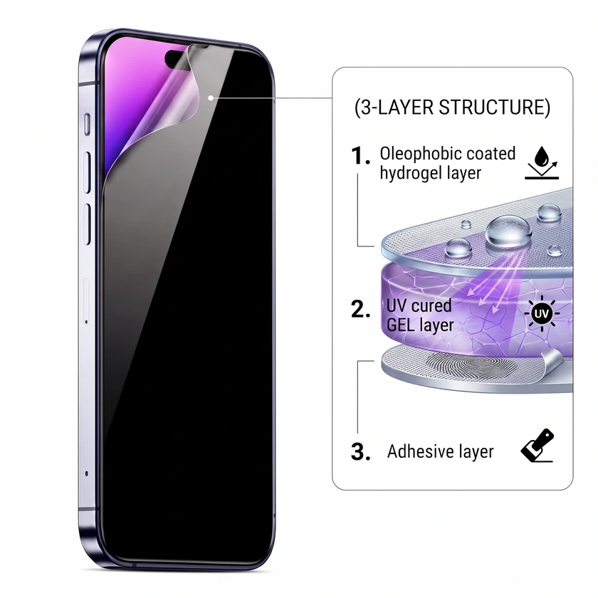 Privacy Uv Hydrogel Screen Protector For Mobile Phones